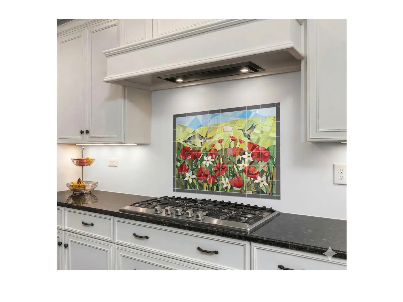 Hummingbirds Birds Red Poppy Flower Garden installed
