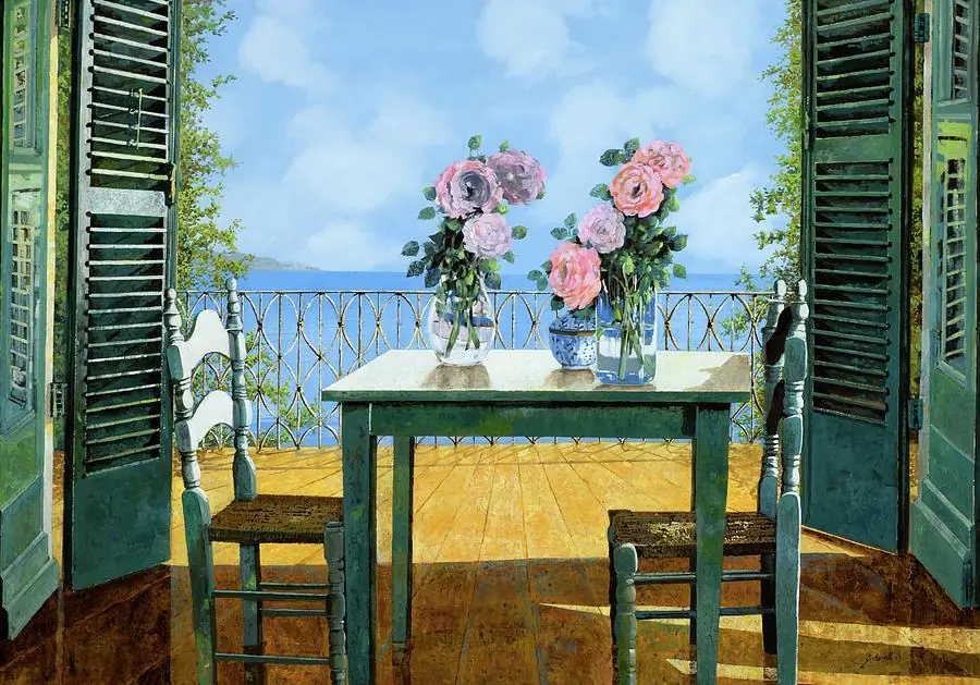 Ocean View from the Balcony Table with Roses