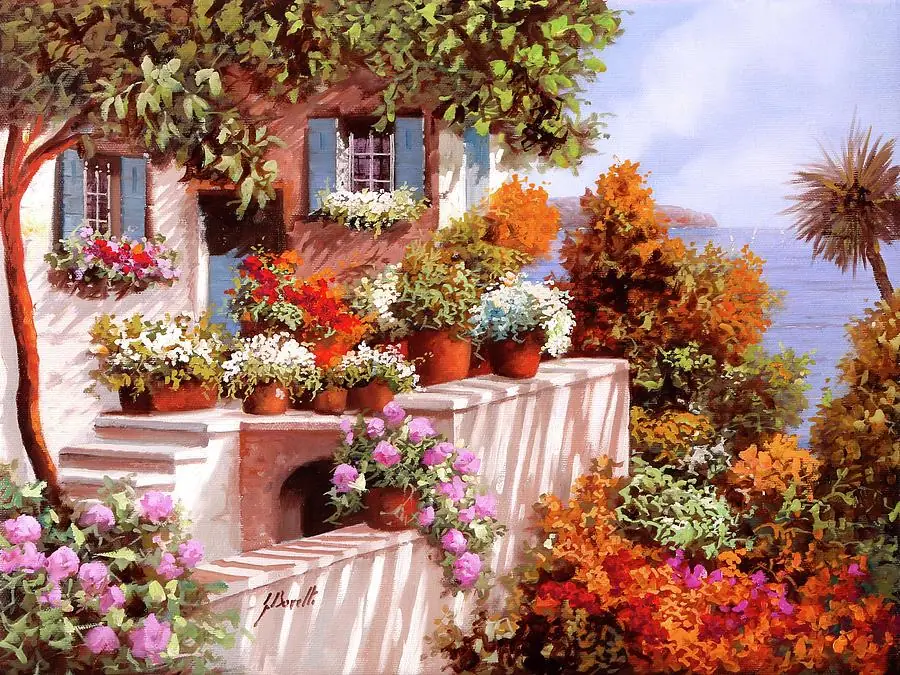 A Terrace Garden with Lots of Flowers in Tuscany Italy
