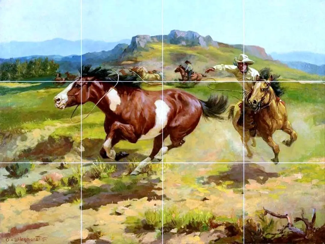 Cowboy Roping a Steer Wild Horse Adventure Western