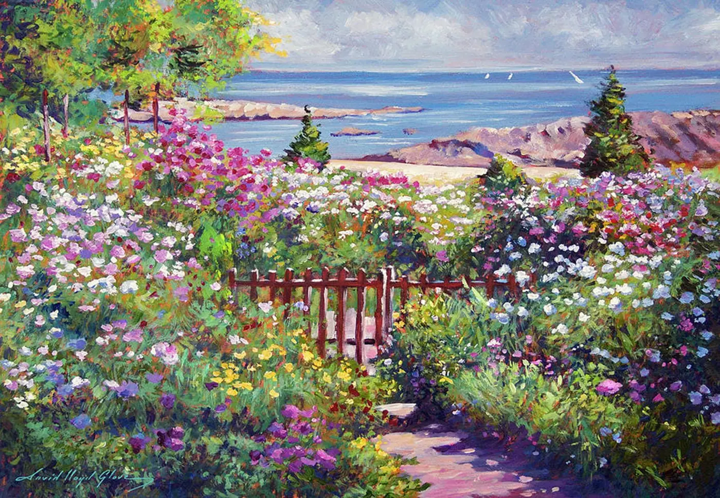 Down to the Beach Ocean View Flowers Garden