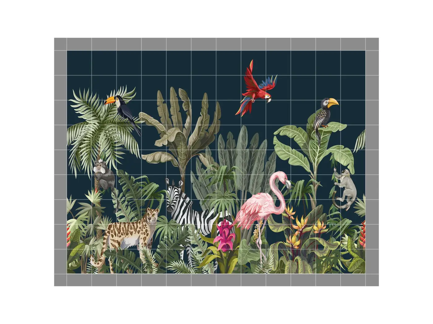 Jungle Animals, Flowers and Trees