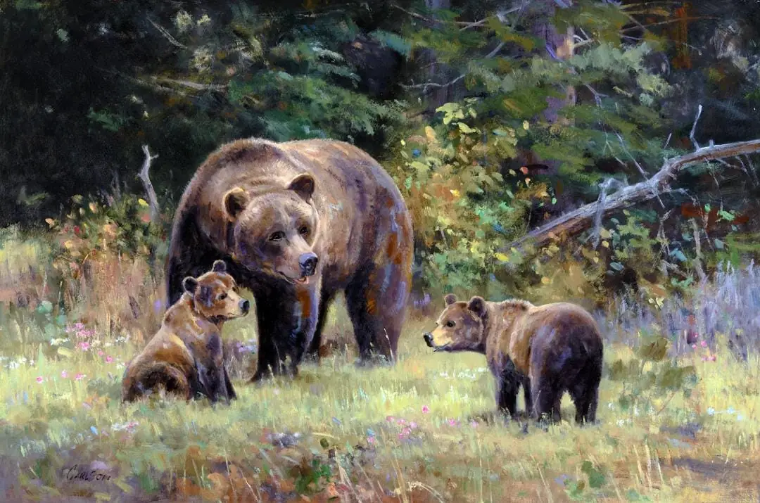 Grizzly Bear Family in Wilderness