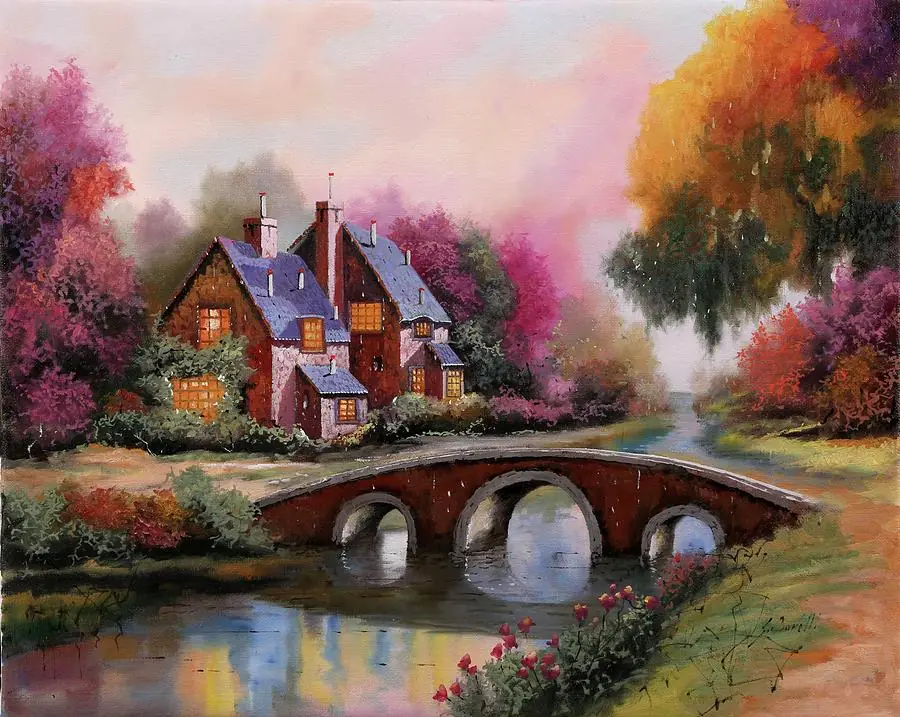 Country Cottage House in Autumn Colors