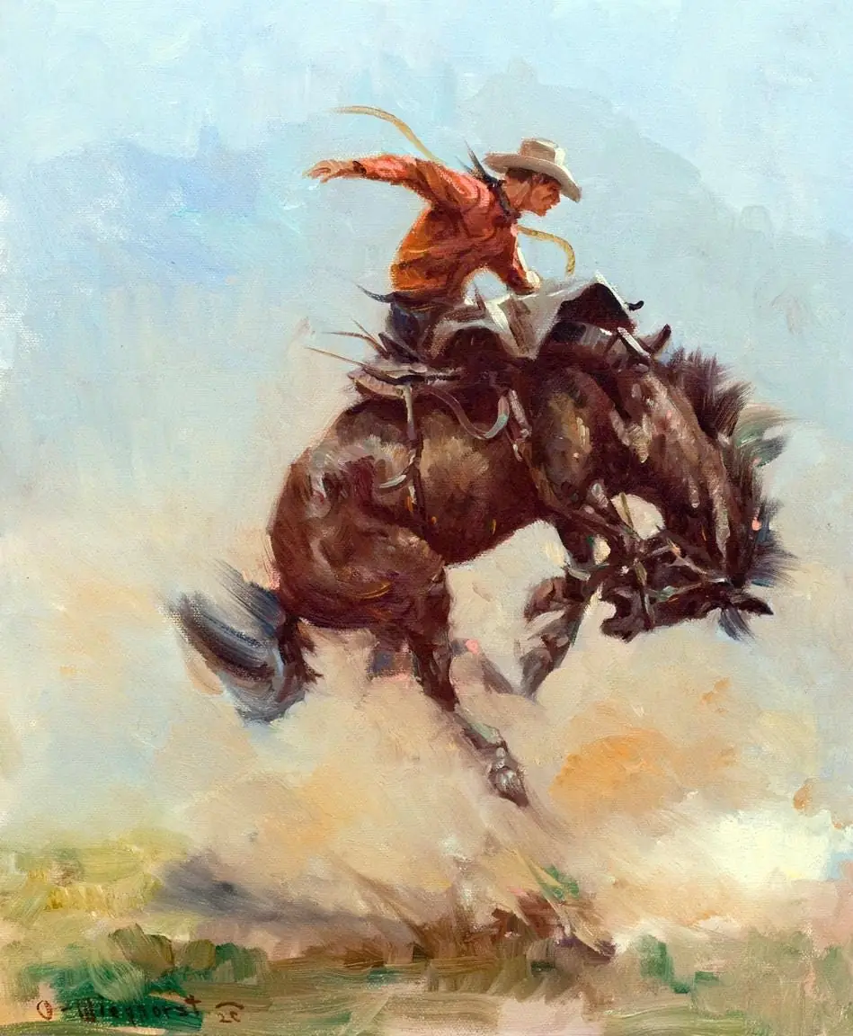 Buckin' for Bucks by Wieghorst ceramic tile mural