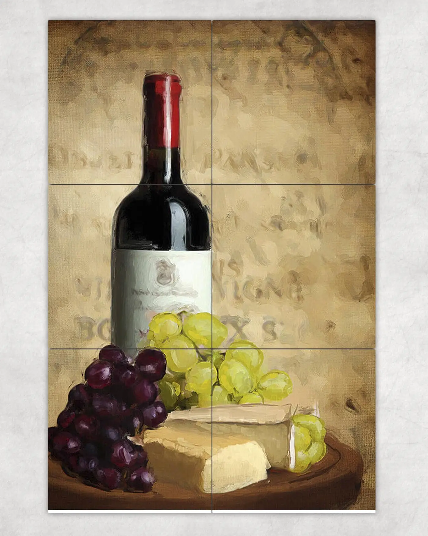 Merlot Wine with Cheese and Fresh Green and Purple Grapes