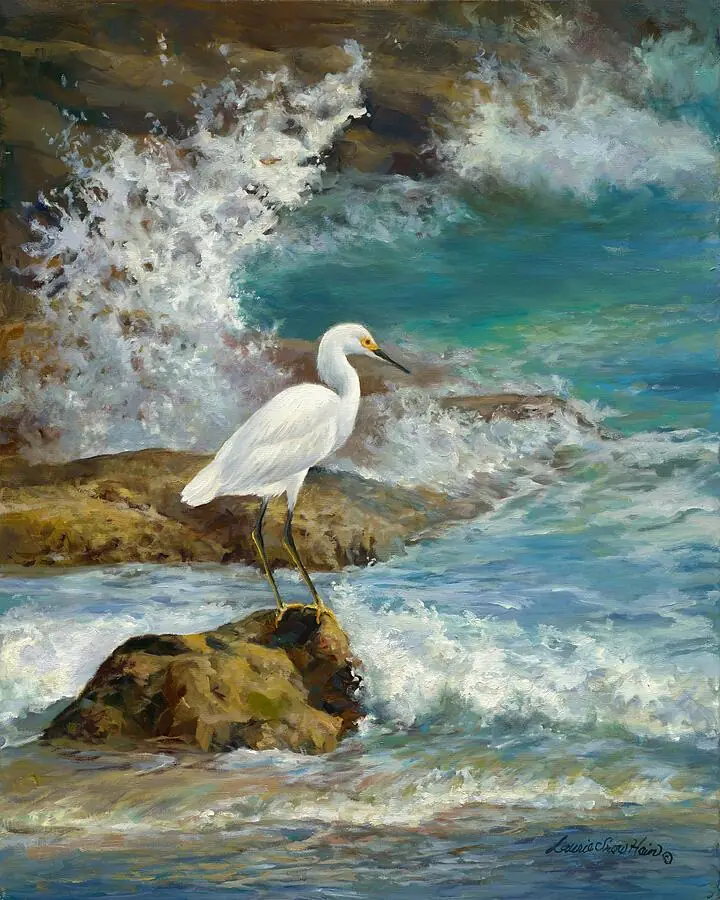Egret Breakfast on the Rocks