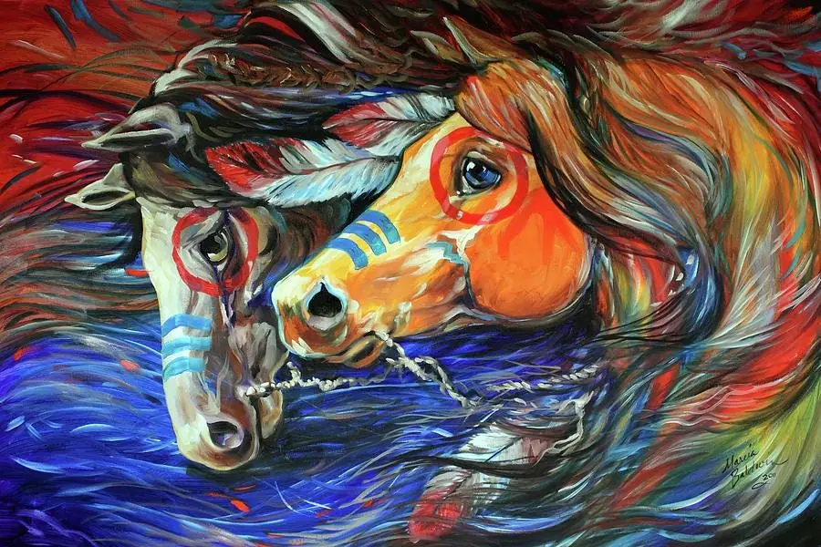 Three-feathers Indian War Ponies