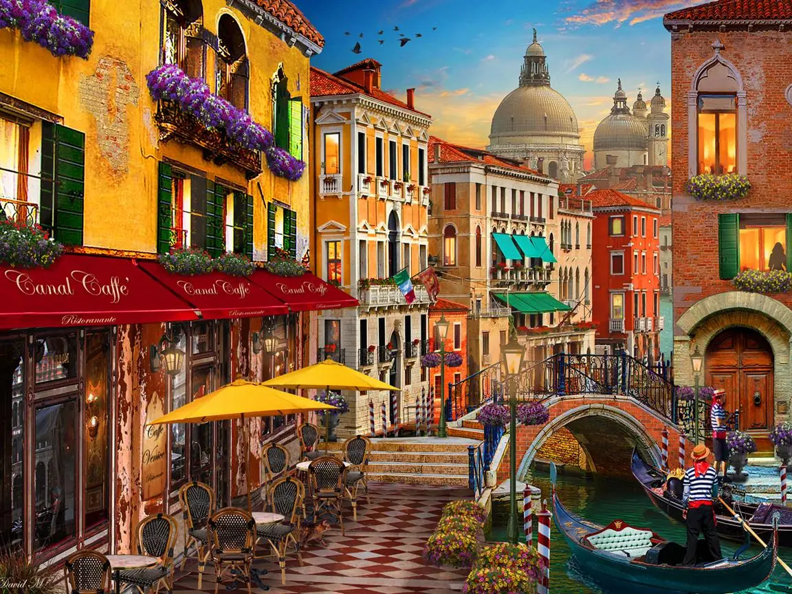 Venice Canal Evening Outdoor Cafe