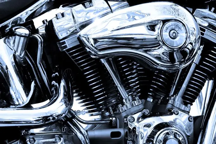 Close-up of the Engine of a Legendary Motorcycle Chrome