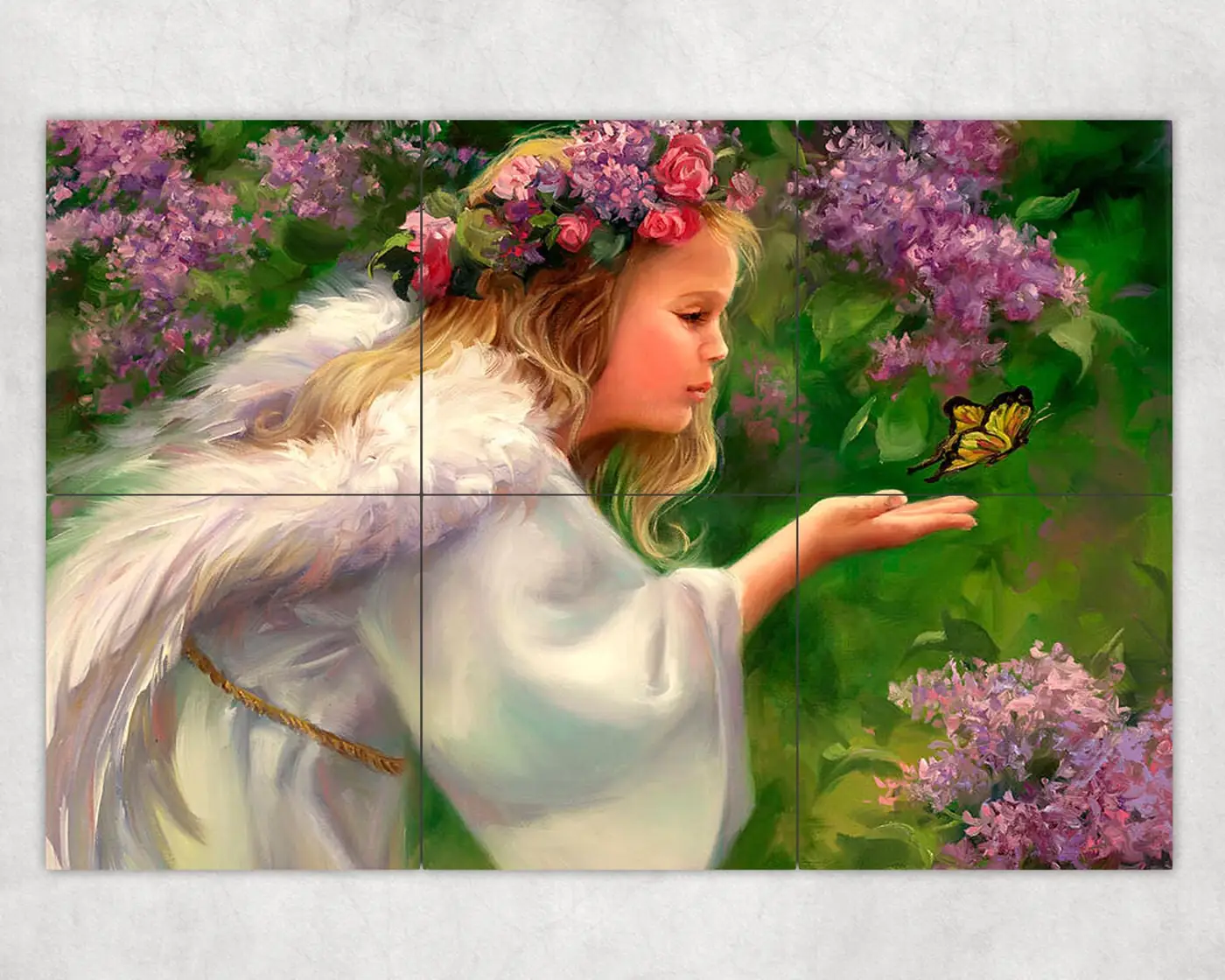 Lilac Angel in Garden with Butterflies