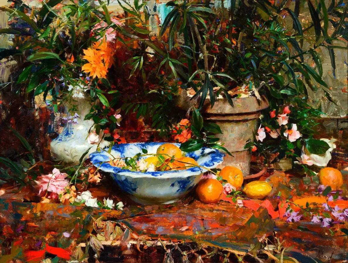 Still Life with Flowers and Oranges by Schmid