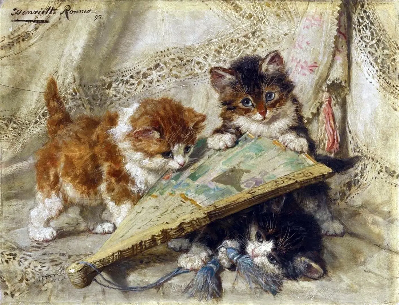 Three Cats with a Fan (INNOCENCE) by Henriette Ronner-Knip