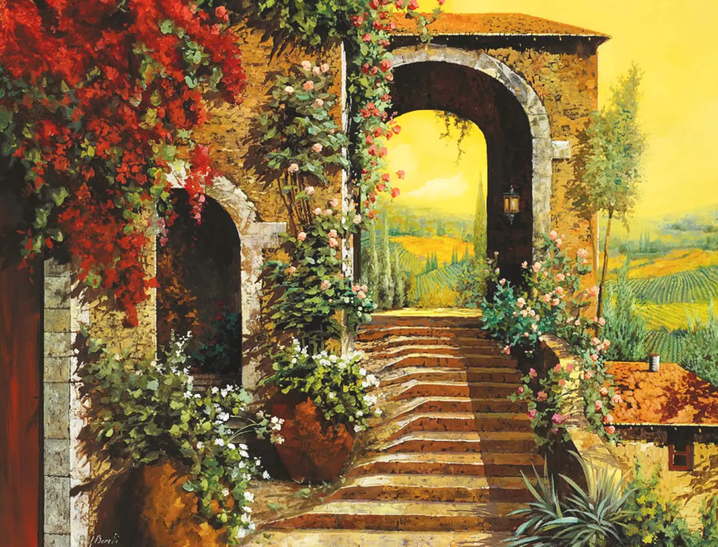 Flower Garden Archway Stairs to Tuscany Vineyard