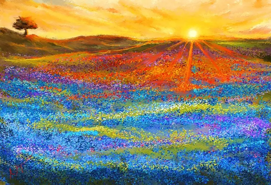 Bluebonnet Garden Sunset