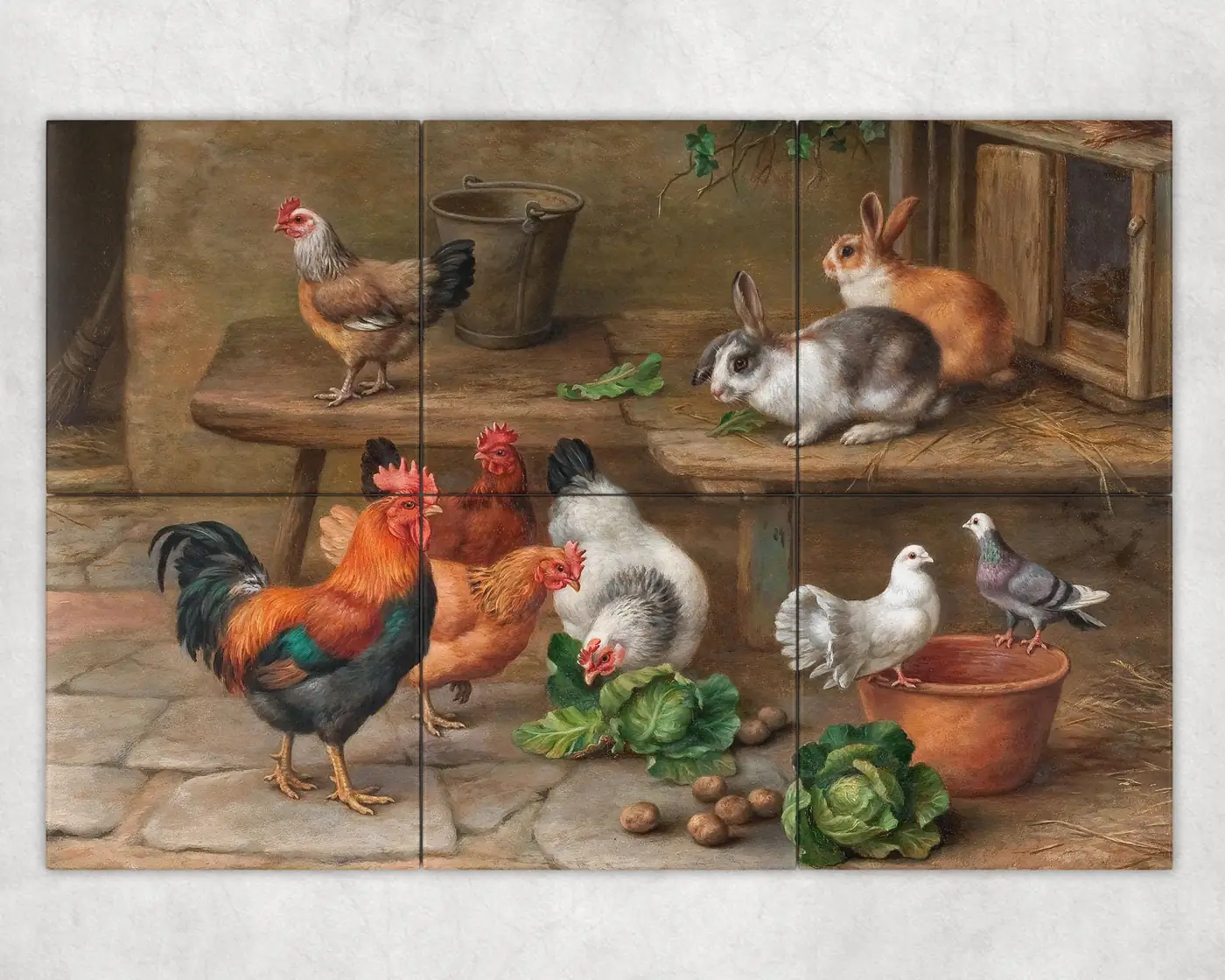 Antique Painting of Chicken Rooster