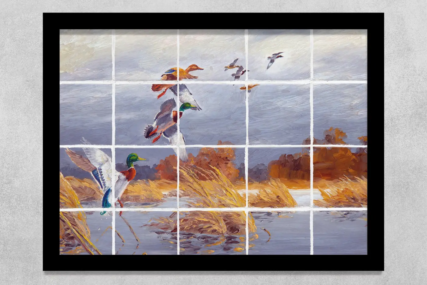 Colorful Wood Ducks and Mallards in Marsh