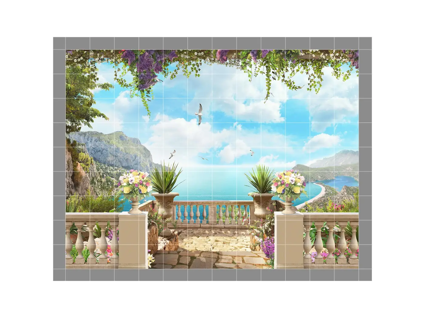 Mediterranean Seaside Summer Terrace Garden View