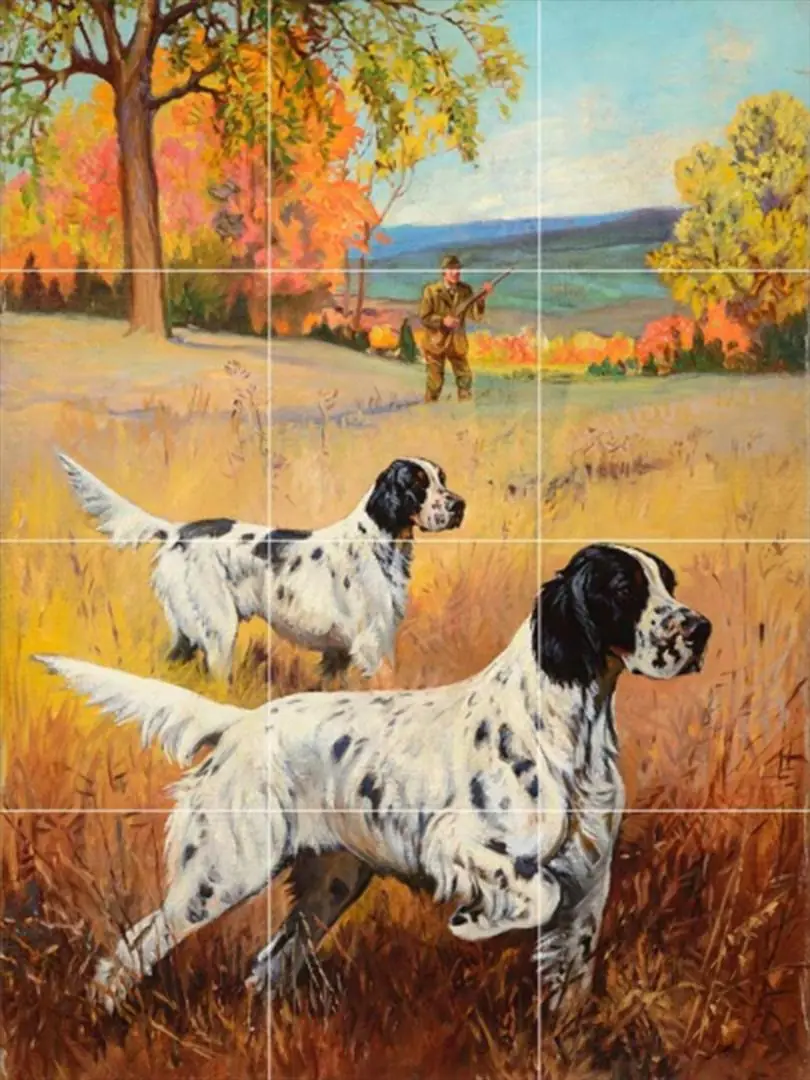 Hunters Hunting with Dog Setter Pointer Game Bird Shooting