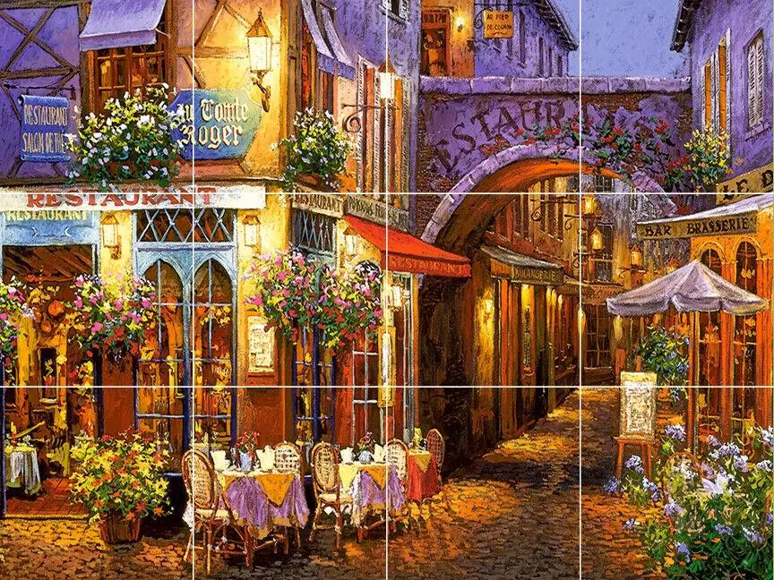 Romantic French Outdoor Restaurant Cafe at Night