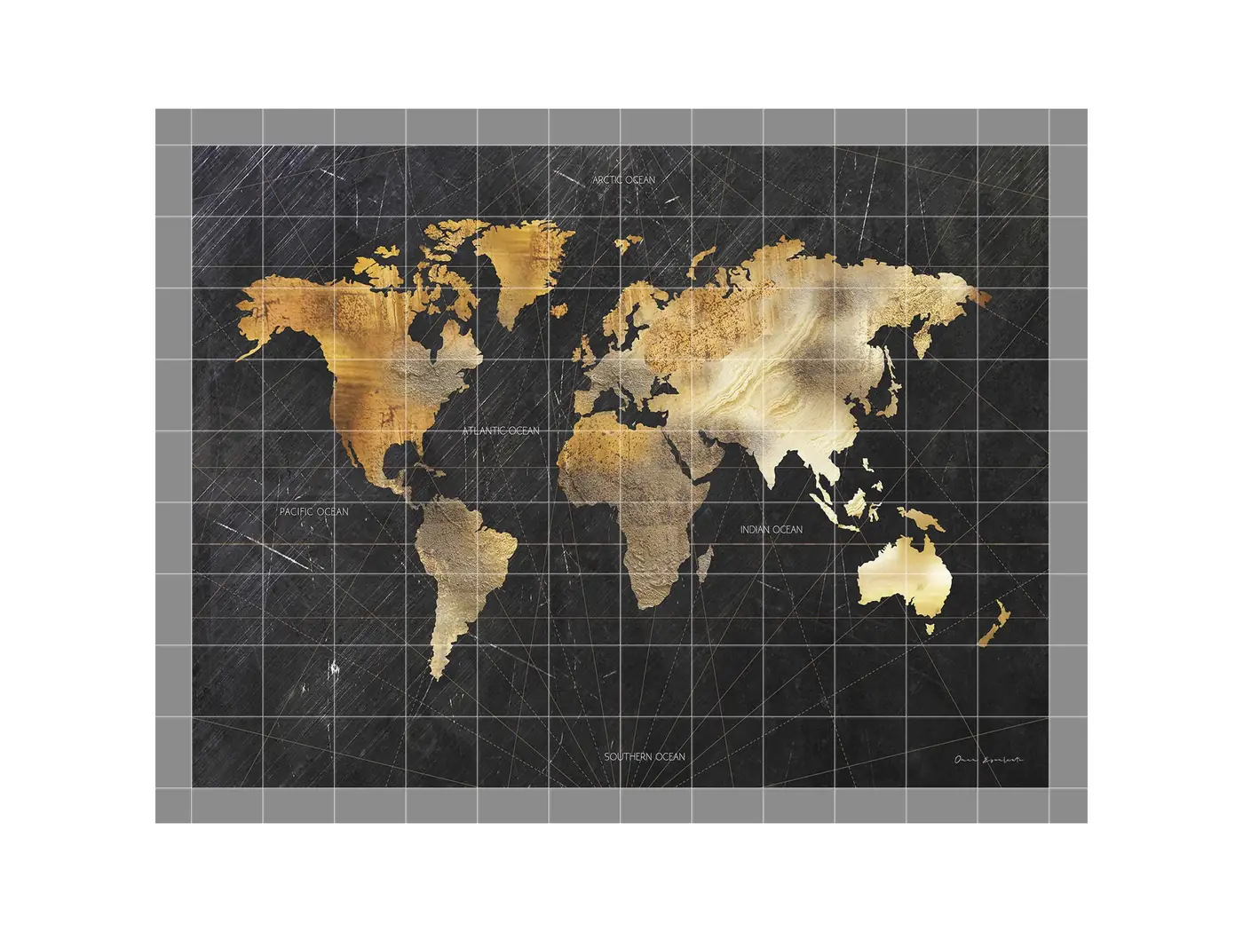 Golden World Map on Black