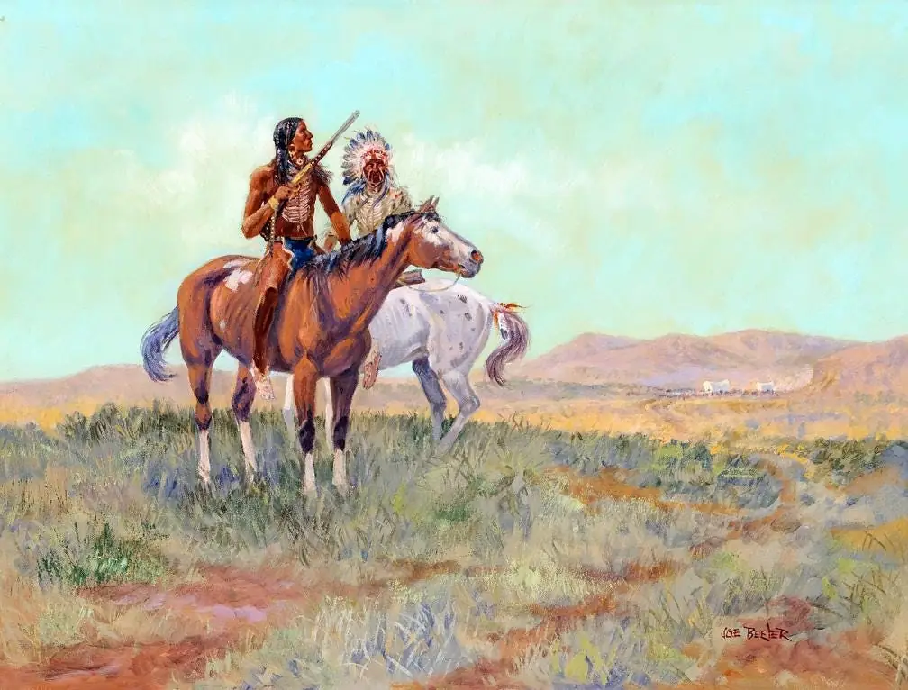 Indian Plains Warrior and Wagon Train