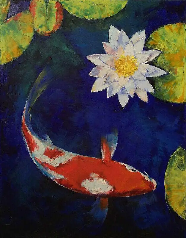 Japanese Koi Carp Fish Water Lily Pond