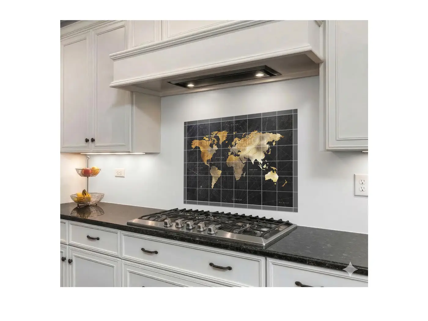Golden World Map on Black installed