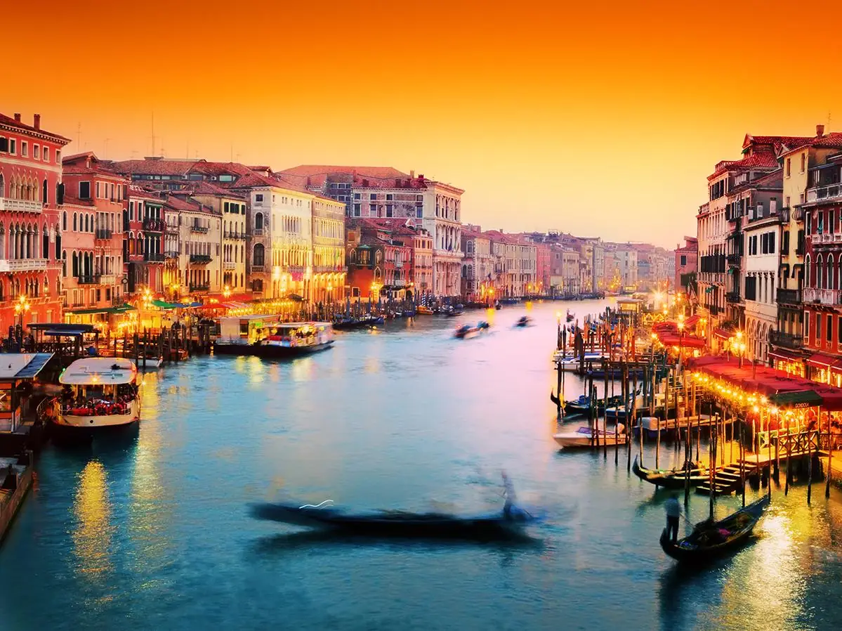 Venice, Gondola on Grand Canal at Sunset