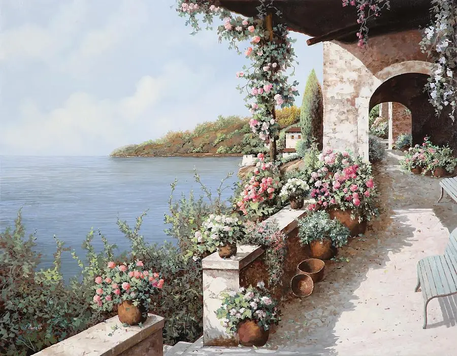 Mediterranean Seascape View Terrace Garden Tuscany Italy