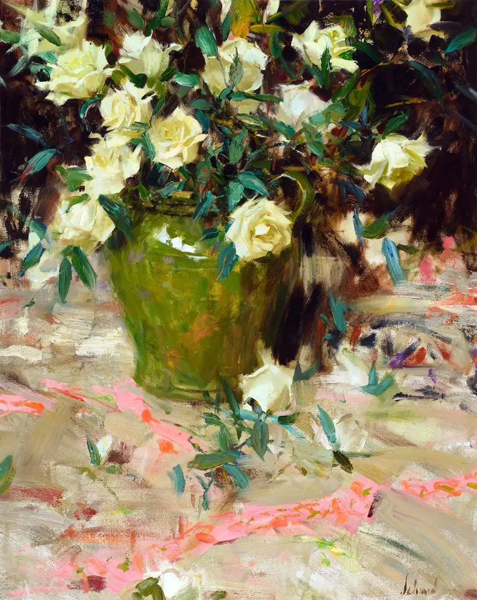 Still Life with White Roses by Schmid