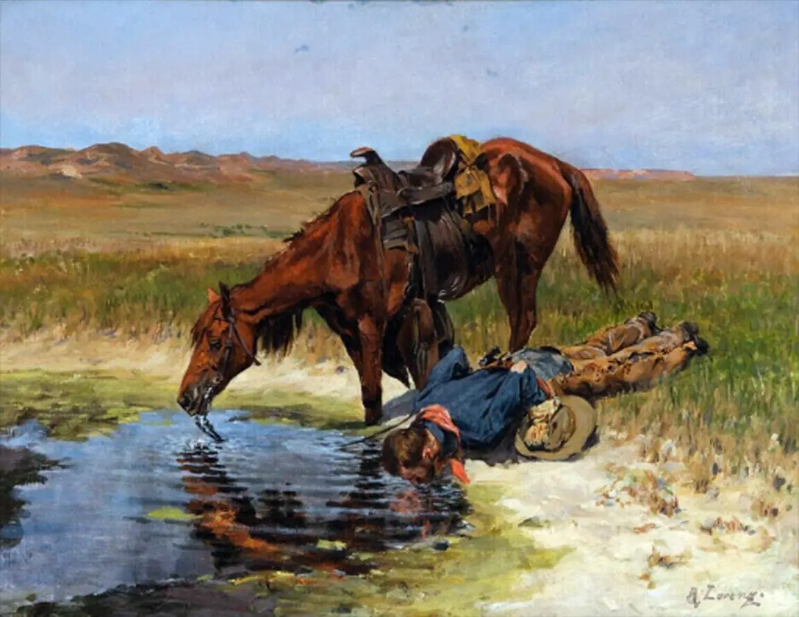 At the Waterhole Western Cowboy Country Horse