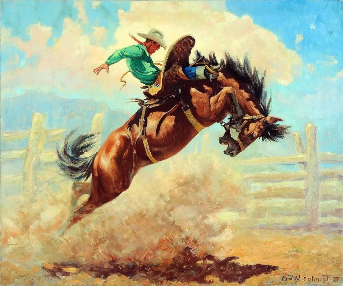 Breaking a Bronc by Wieghorst ceramic tile mural