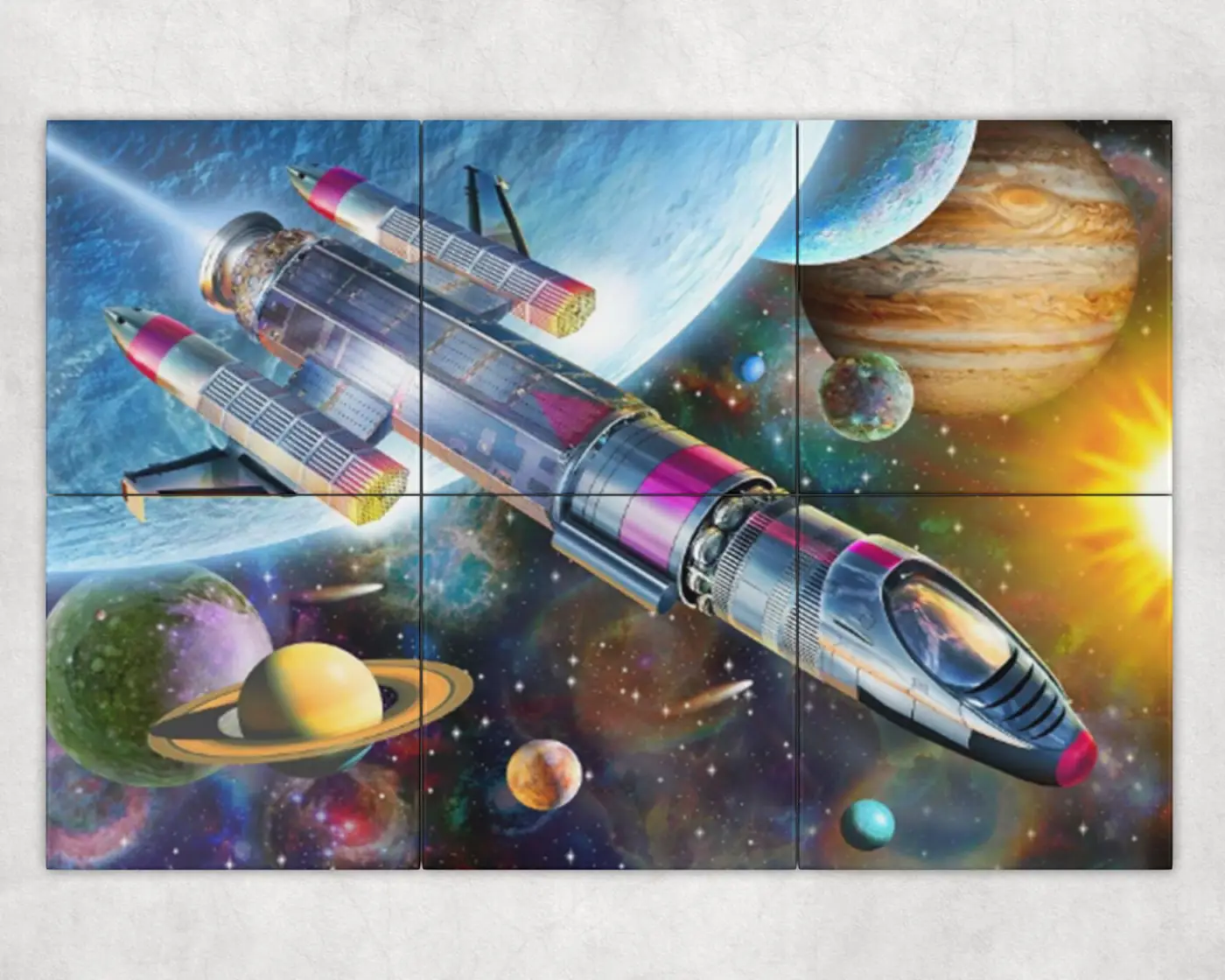Astronaut Space Rocket Planets Sun Moon Stars