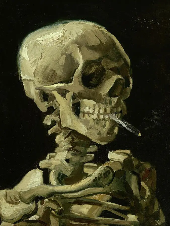 Skull of a Skeleton with Burning Cigarette by Vincent Van