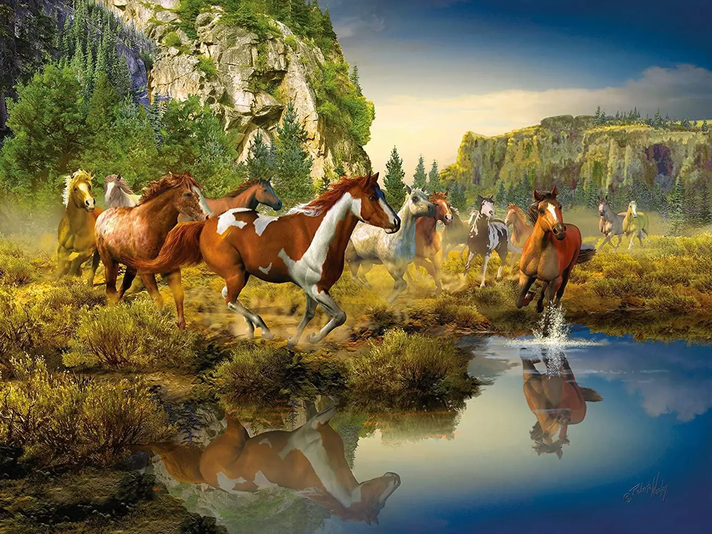 Wild Mustangs Horses at Stream