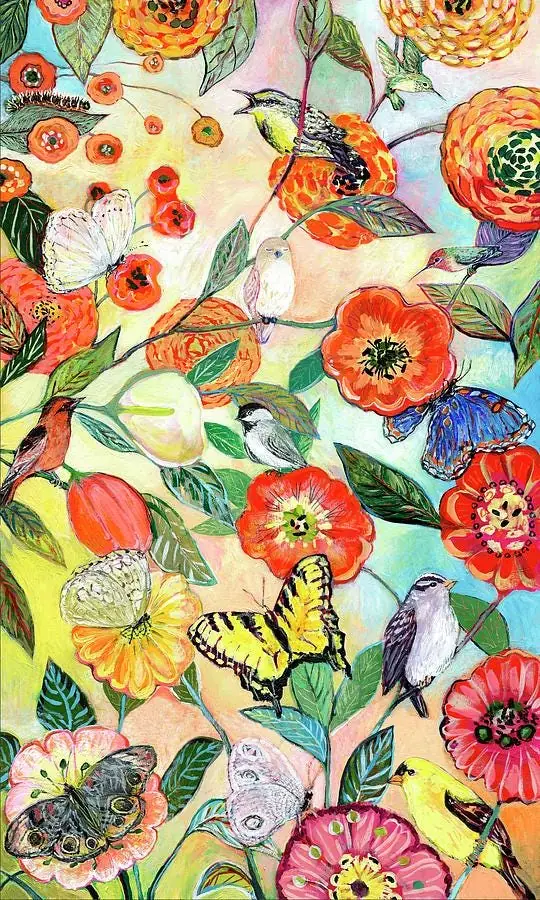 Birds and Butterflies in Flower Garden