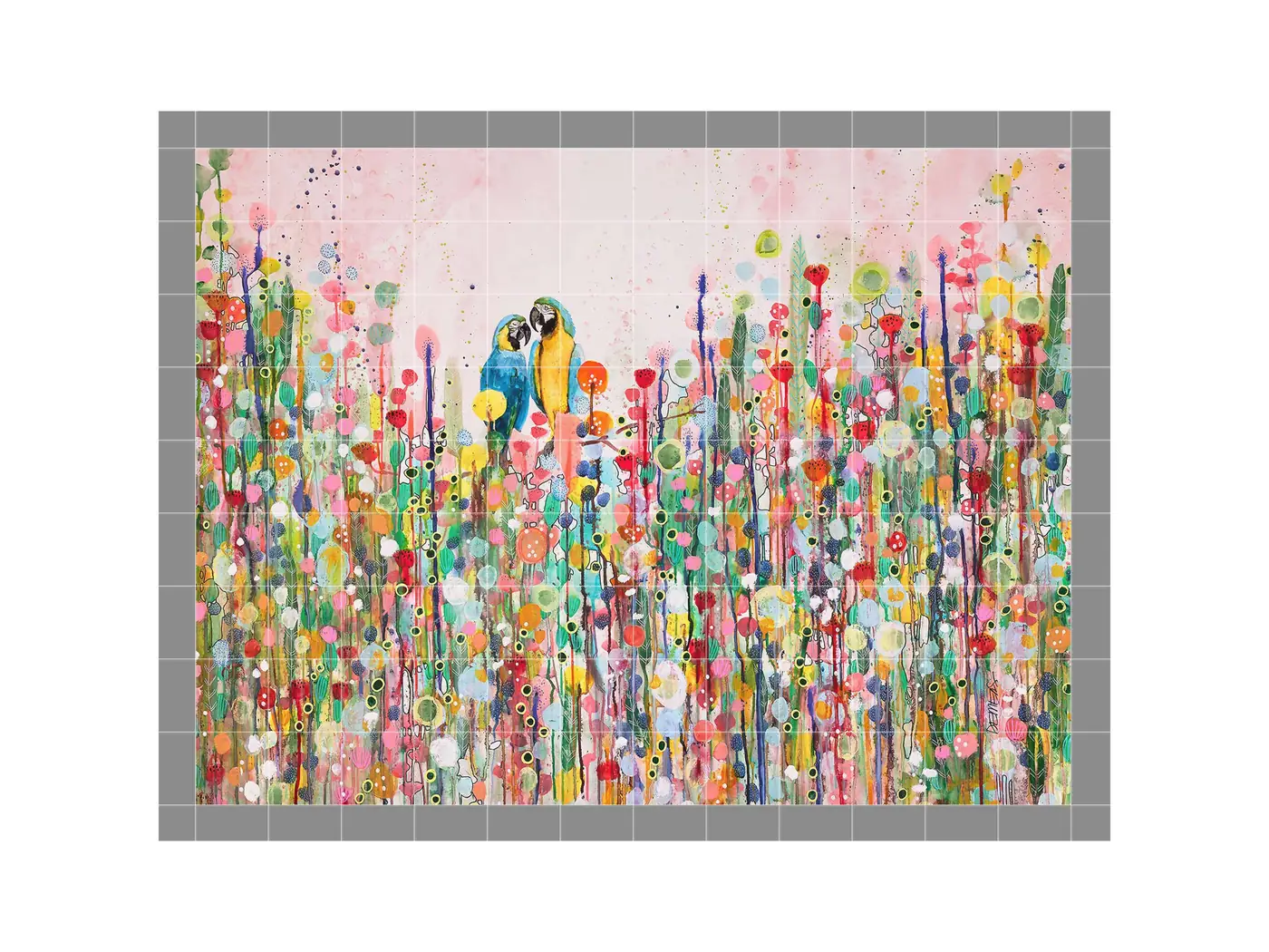Love Birds Parrots in Flower Garden