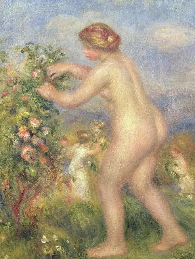 Female Nude Picking Flowers Pierre Auguste Renoir