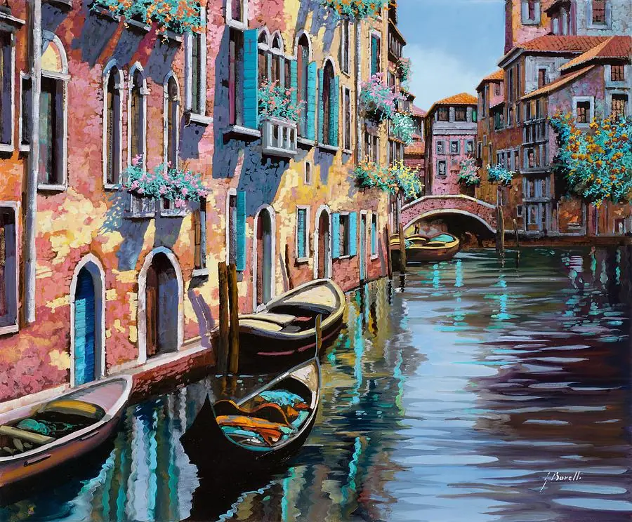 Venice Canal Harbor with Boats in Italy