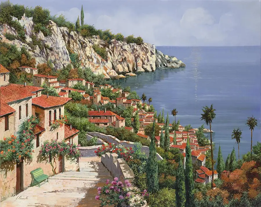 Italy Coastal Beach Village Mediterranean Sea Seascape