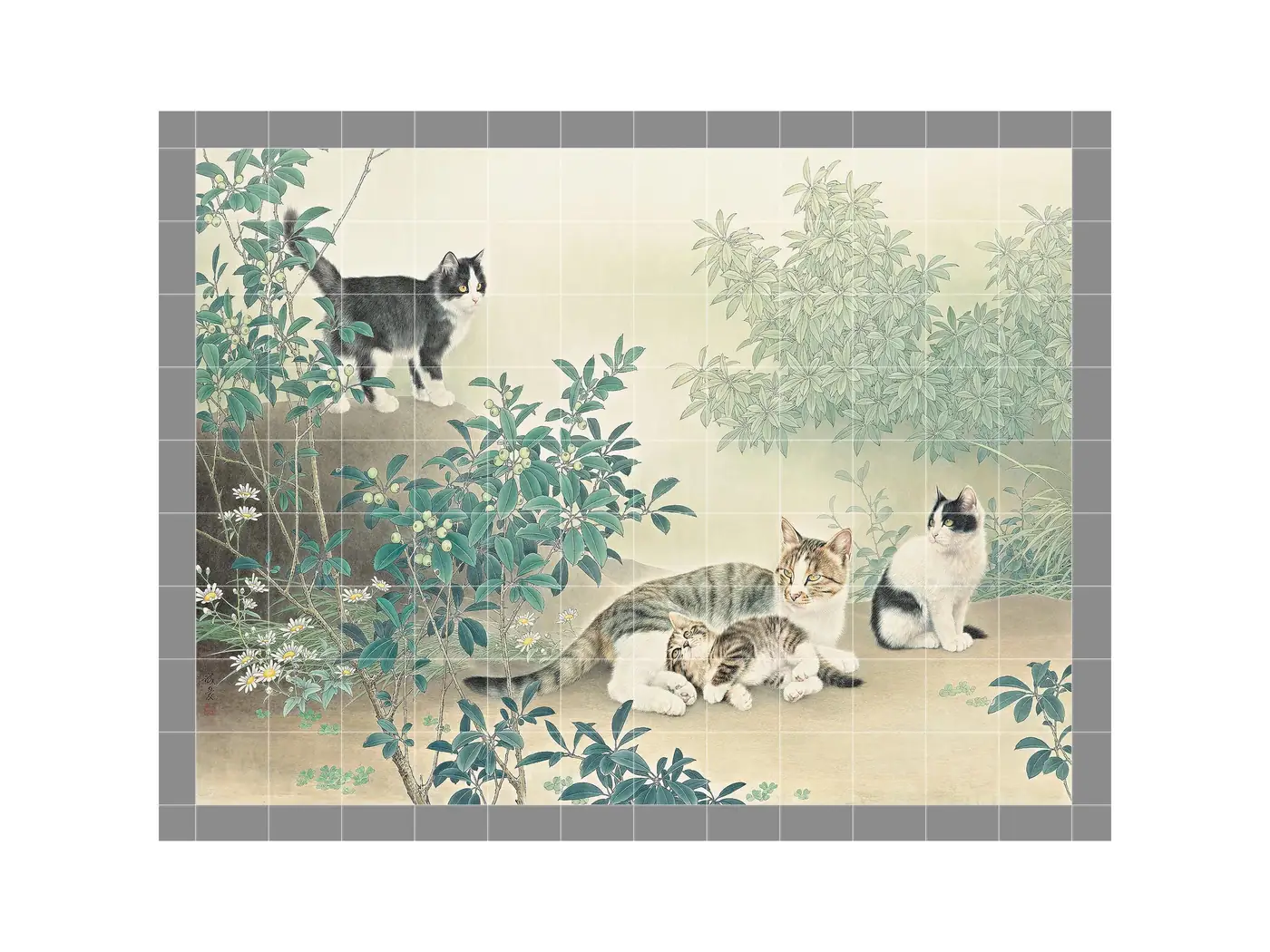 Cat Family in Garden