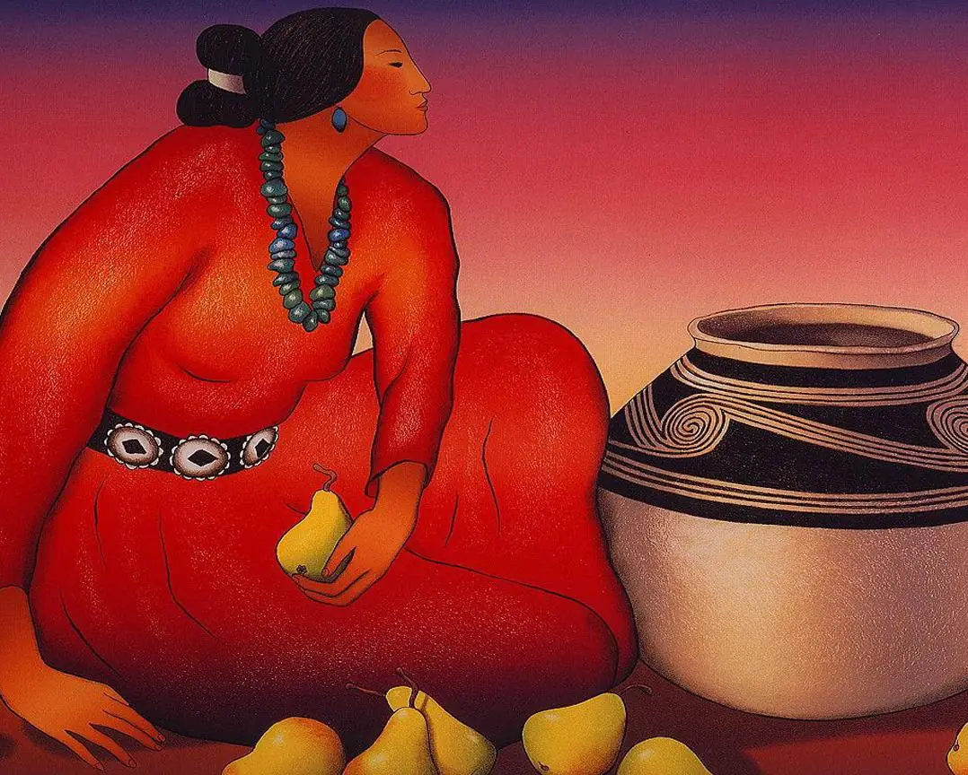 Southwestern Pottery Indian Woman Pears Vendor
