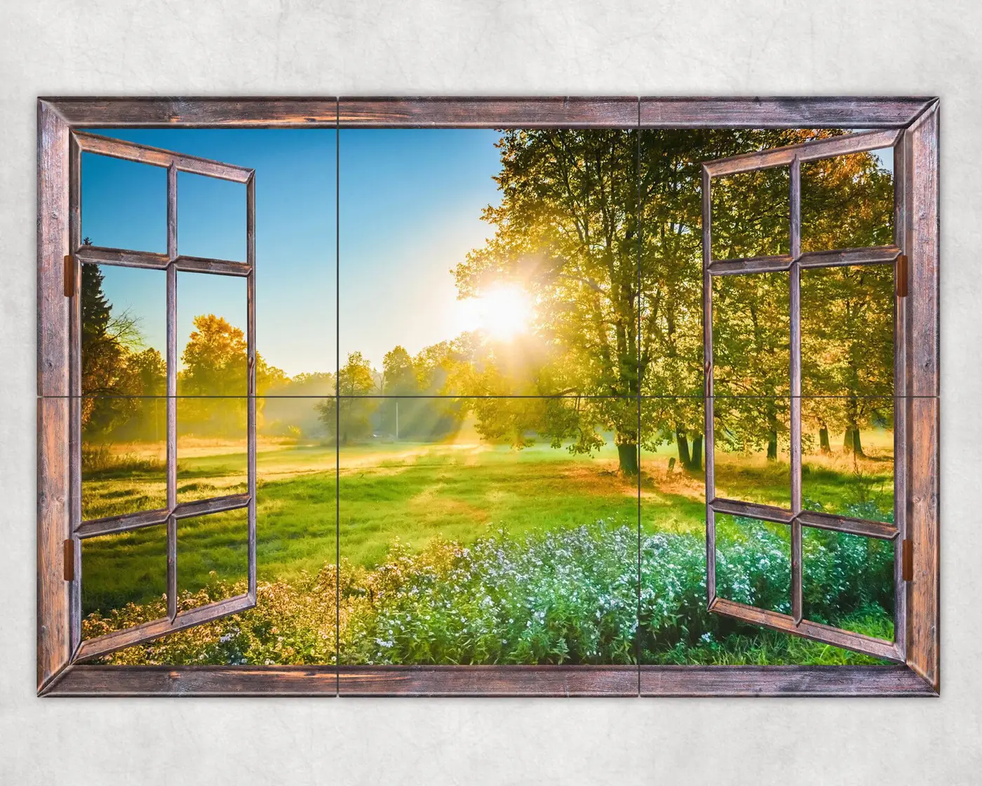 Open Window View of Morning Sunrise in Forest