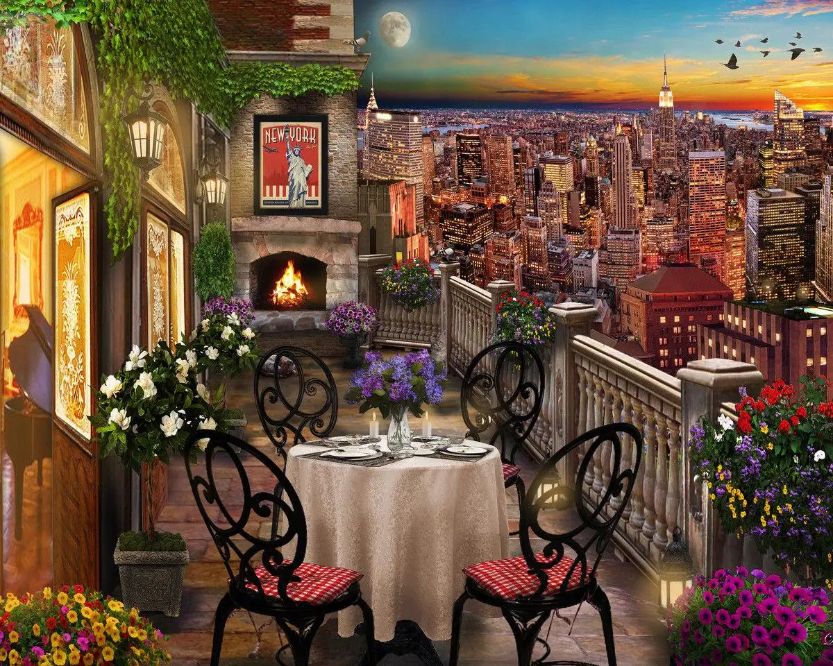 New York City Skyline Sunset Rooftop View