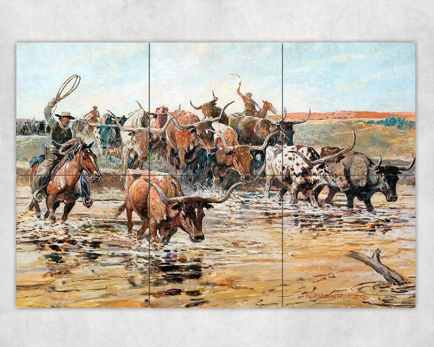 Longhorns Trail Drive Old Country Western Pioneers Cowboys