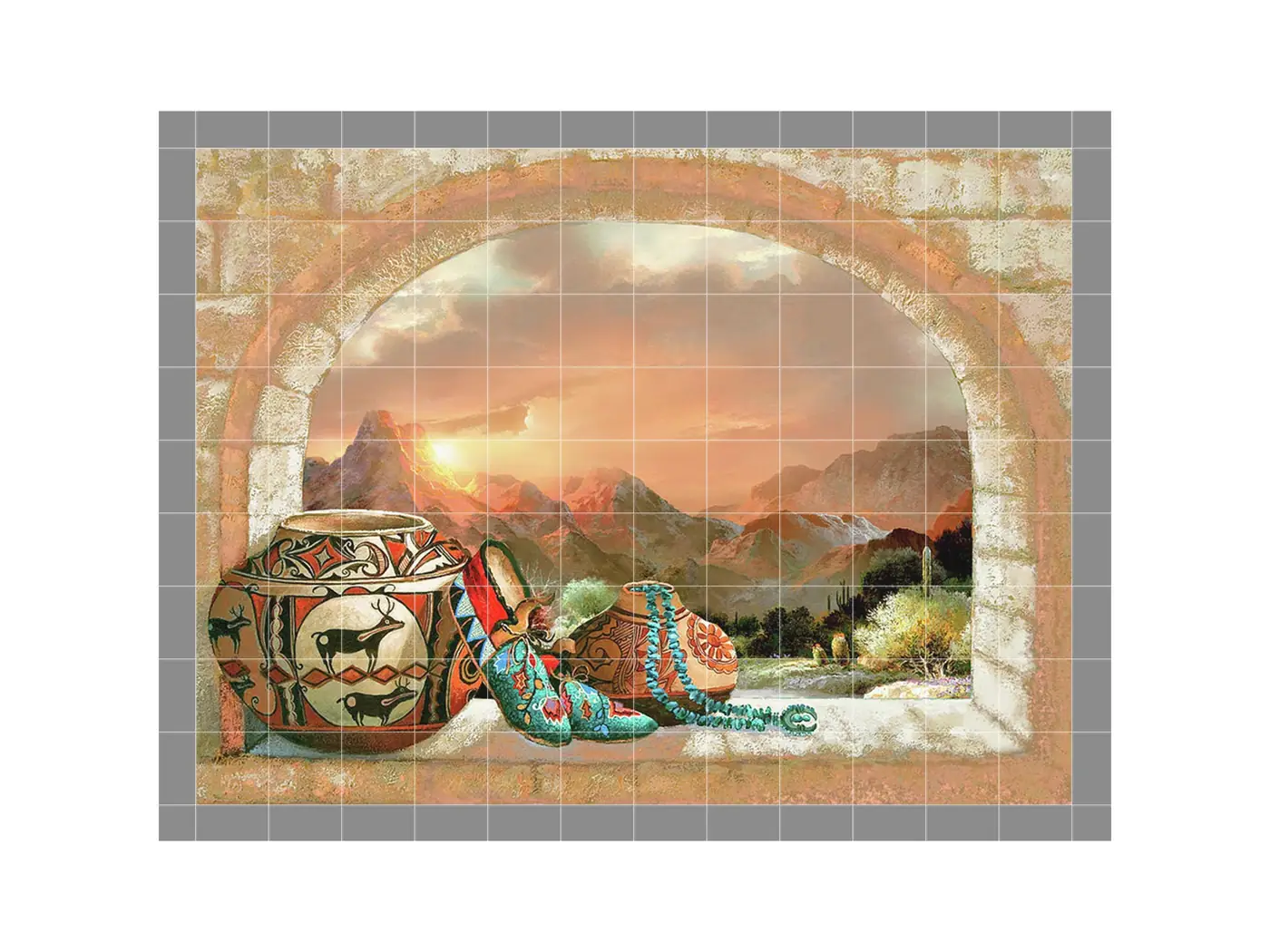 Arch Window View of Desert Garden Sunrise