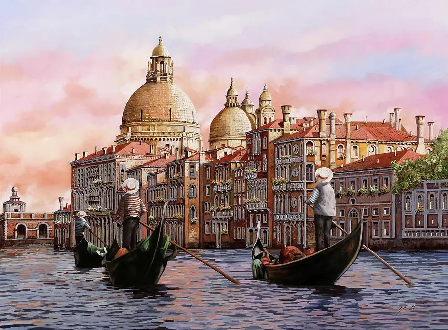 Gondolas in Grand Canal in Venice Italy