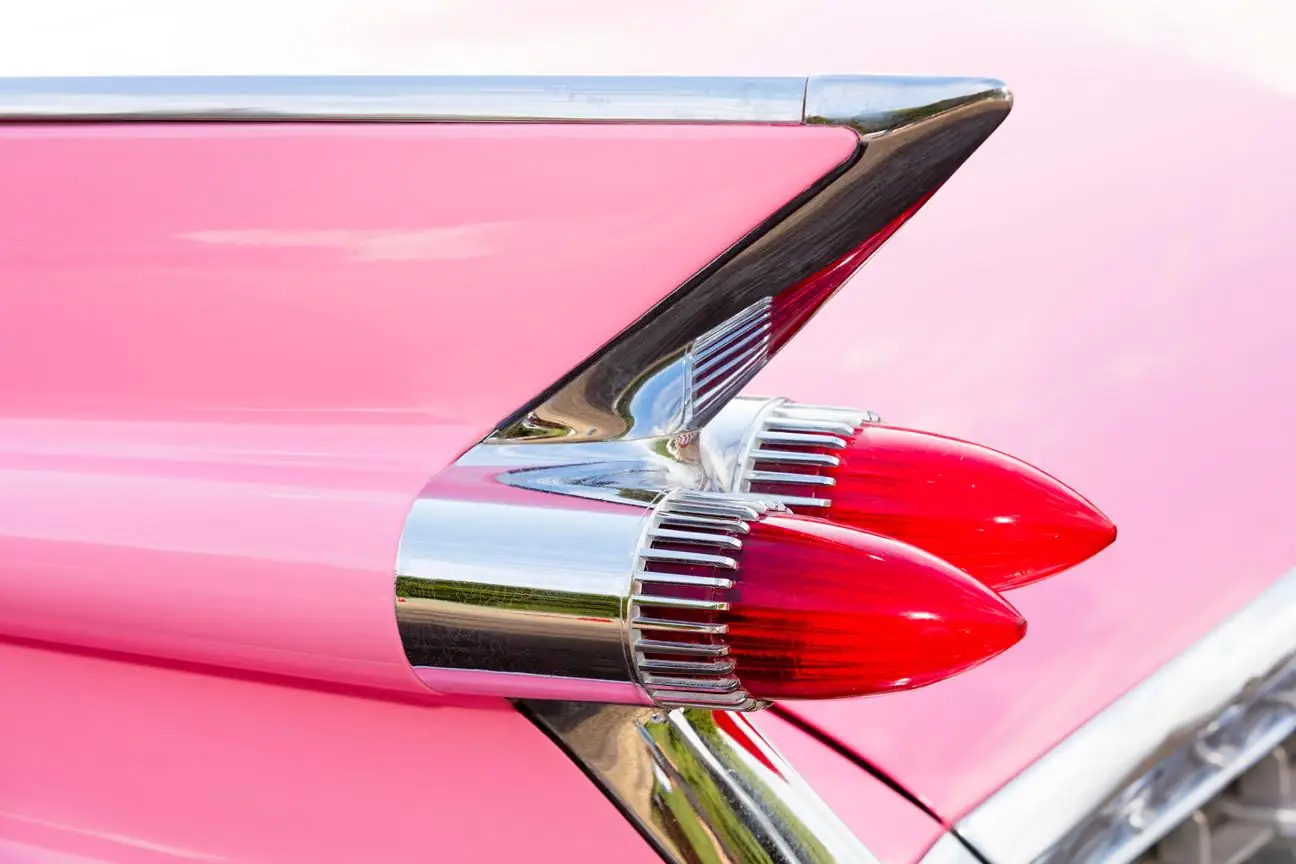 Tail Fin of 1959 Pink Cadillac de Ville Classic Car