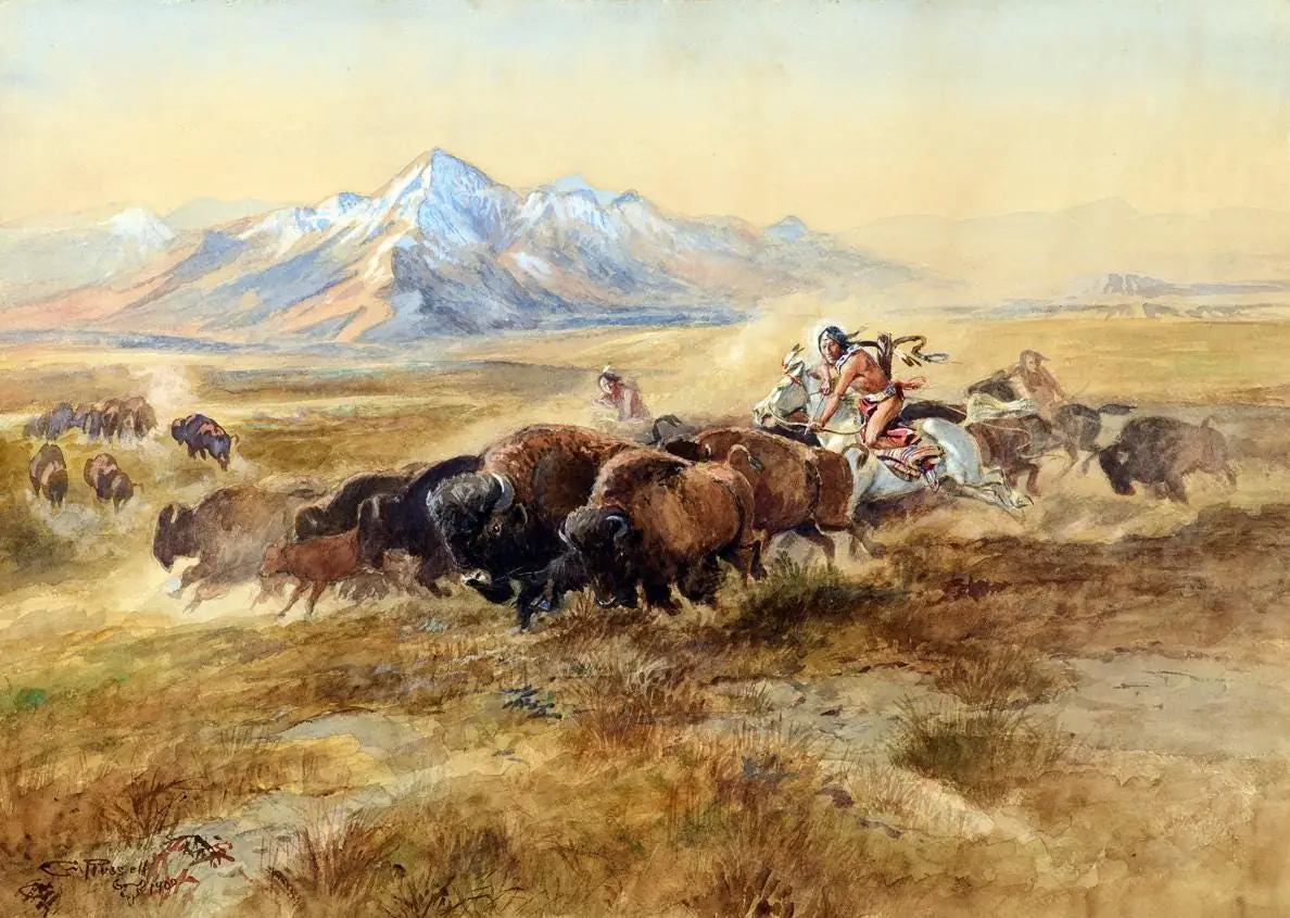 Buffalo Hunt by Charles M. Russell ceramic tile mural